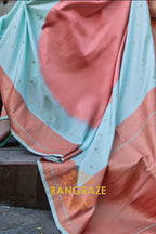 Light Turquoise and Peach Woven Banarasi Silk Saree
