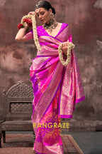 Bright Pink And Purple Woven Banarasi Silk Saree