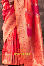 Bright Orange And Magenta Woven Banarasi Silk Saree