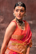 Bright Orange And Magenta Woven Banarasi Silk Saree
