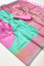 Mint Green and Pink Woven Banarasi Silk Saree