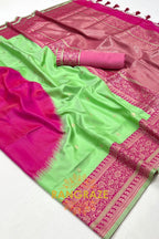 Pistachio Green and Pink Woven Banarasi Silk Saree