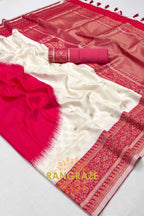 Bisque Cream and Red Woven Banarasi Silk Saree