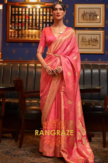 Pink Woven Banarasi Silk Saree