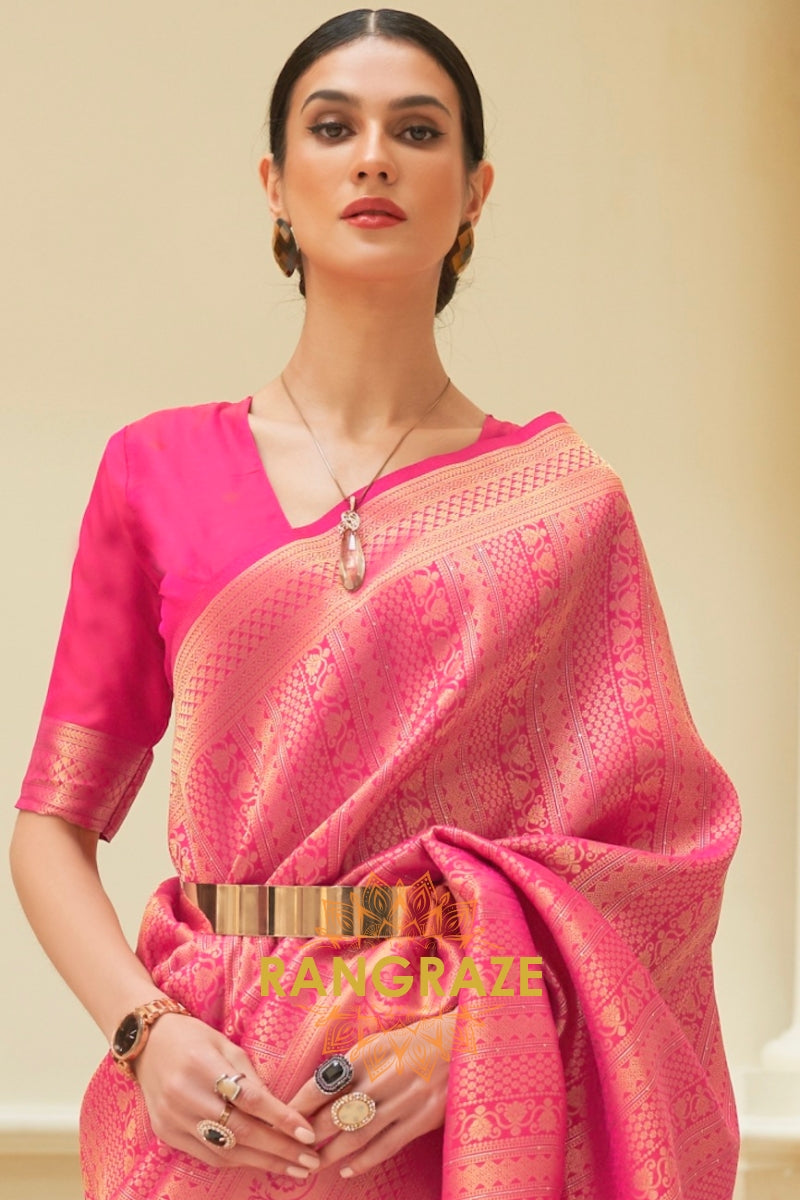 Pink Pearl Woven Kanjivaram Silk Saree