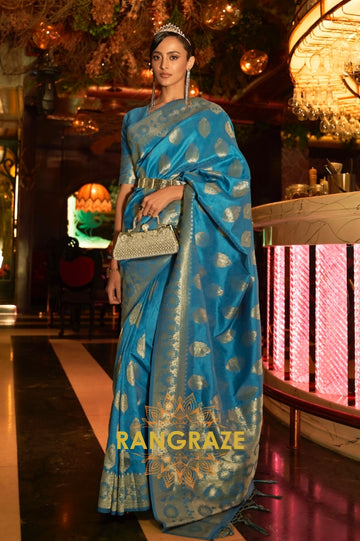 Sapphire Blue Woven Banarasi Brocade Silk Saree