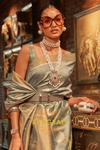Antique Grey Woven Banarasi Saree With Brocade Blouse