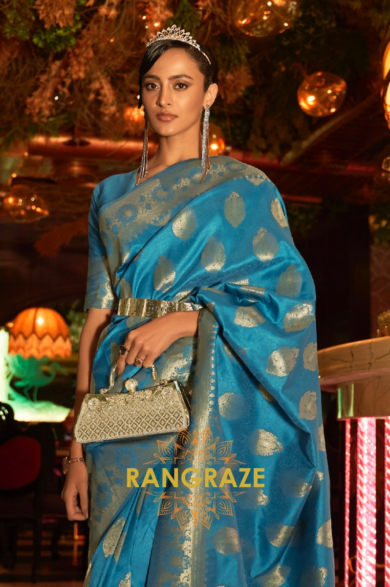 Sapphire Blue Woven Banarasi Brocade Silk Saree
