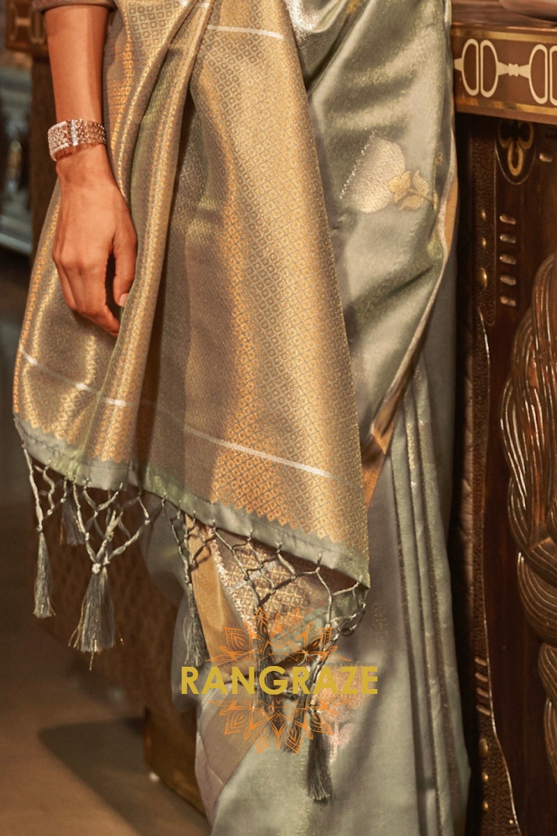 Antique Grey Woven Banarasi Saree With Brocade Blouse
