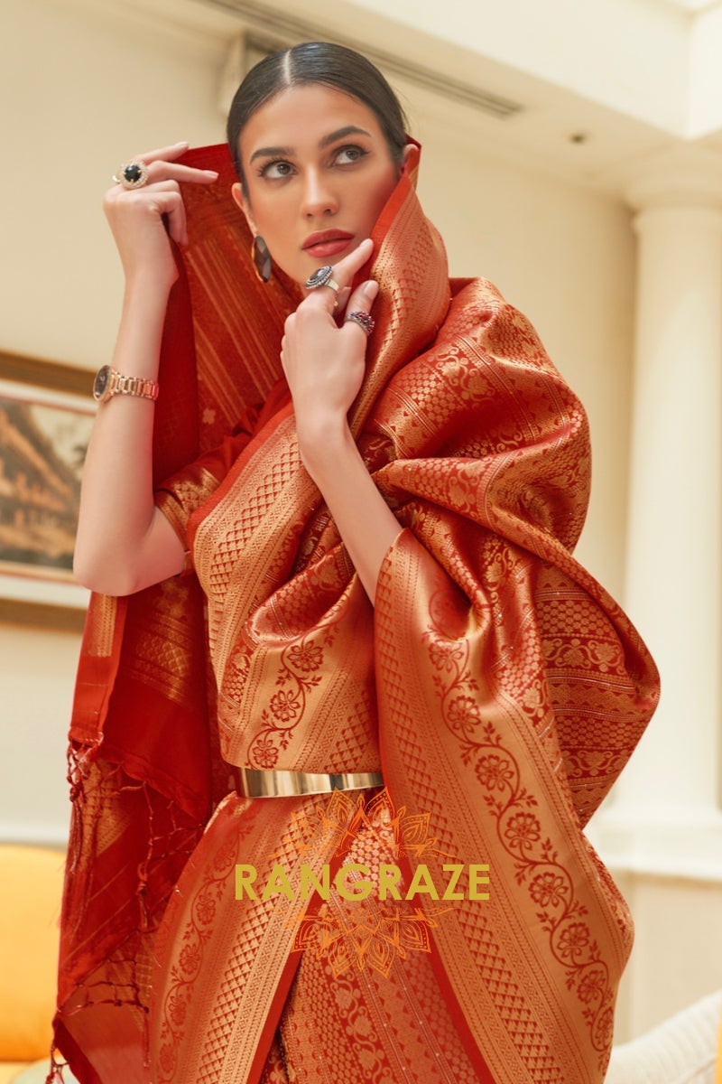 Charming Red Woven Kanjivaram Silk Saree