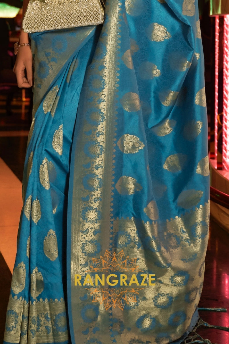 Sapphire Blue Woven Banarasi Brocade Silk Saree