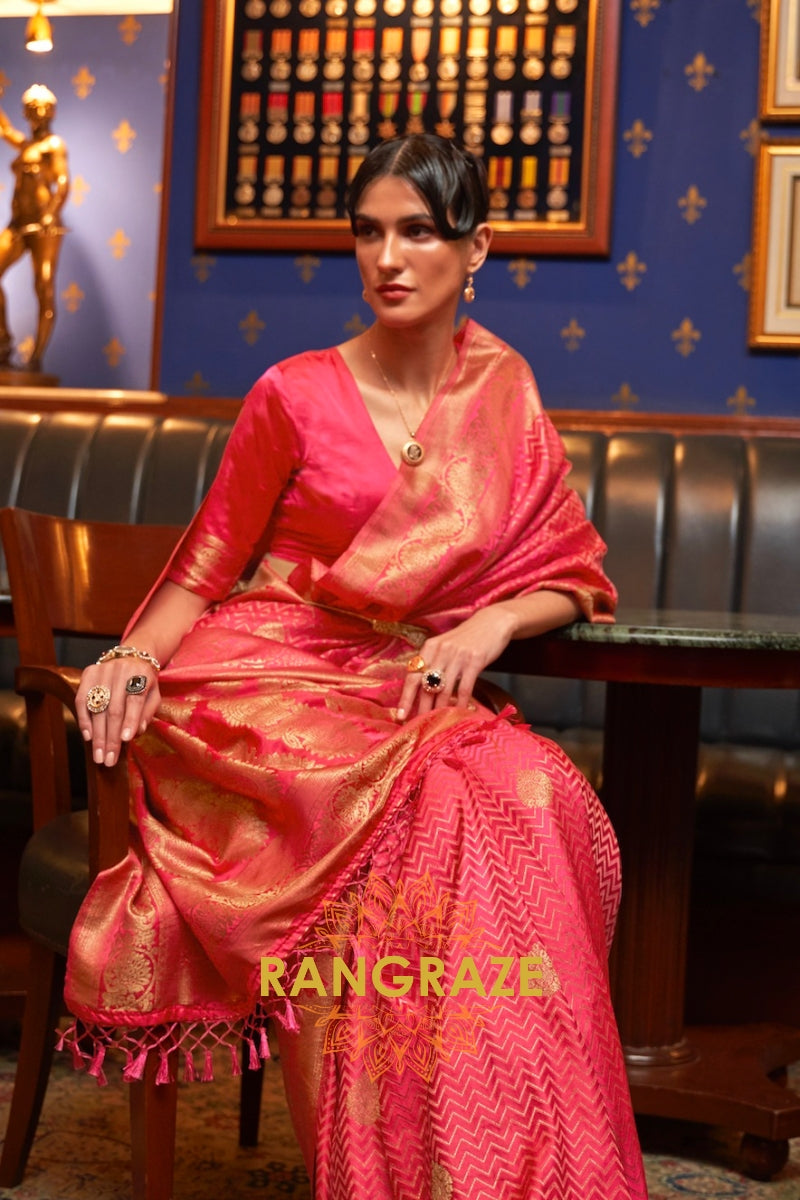 Pink Woven Banarasi Silk Saree