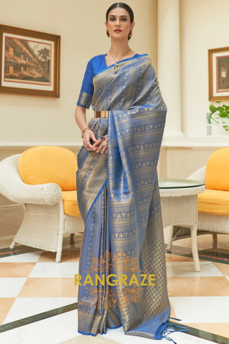 Royal Blue Woven Kanjivaram Silk Saree