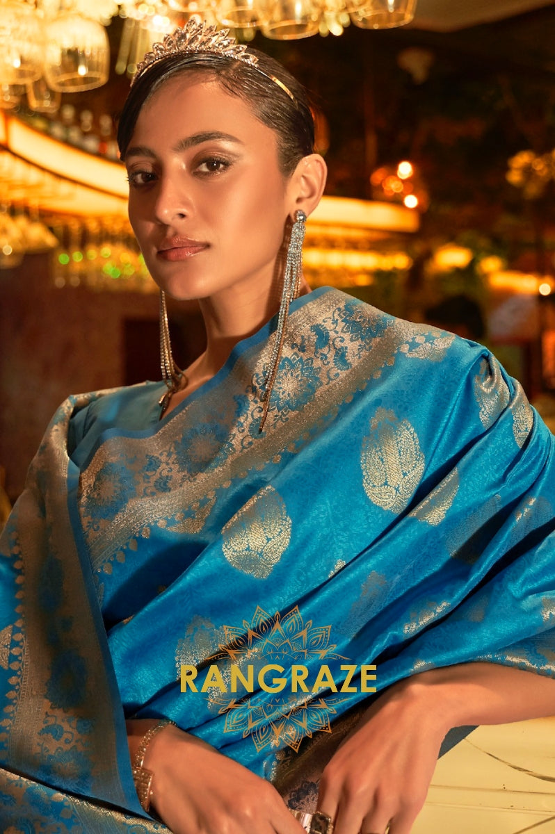 Sapphire Blue Woven Banarasi Brocade Silk Saree