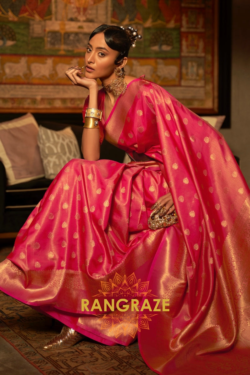 Imperial Royal Magenta Woven Banarasi Silk Saree