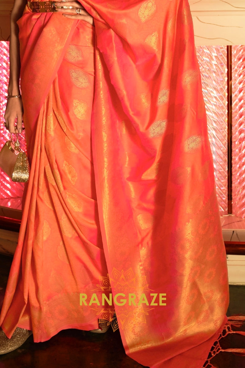 Pumpkin Orange Woven Banarasi Brocade Silk Saree
