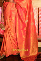Pumpkin Orange Woven Banarasi Brocade Silk Saree