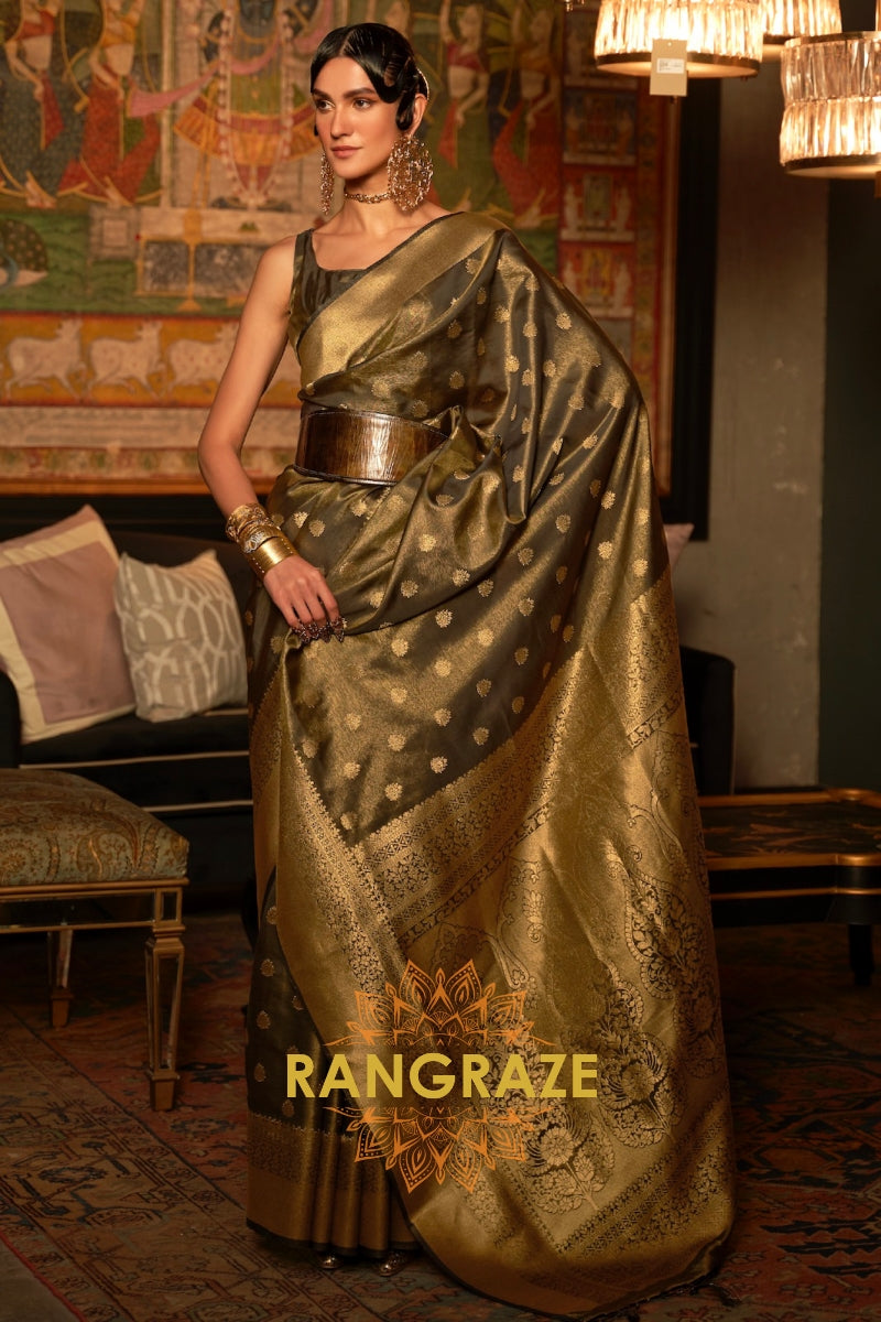 Imperial Royal Black Woven Banarasi Silk Saree