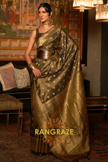 Imperial Royal Black Woven Banarasi Silk Saree