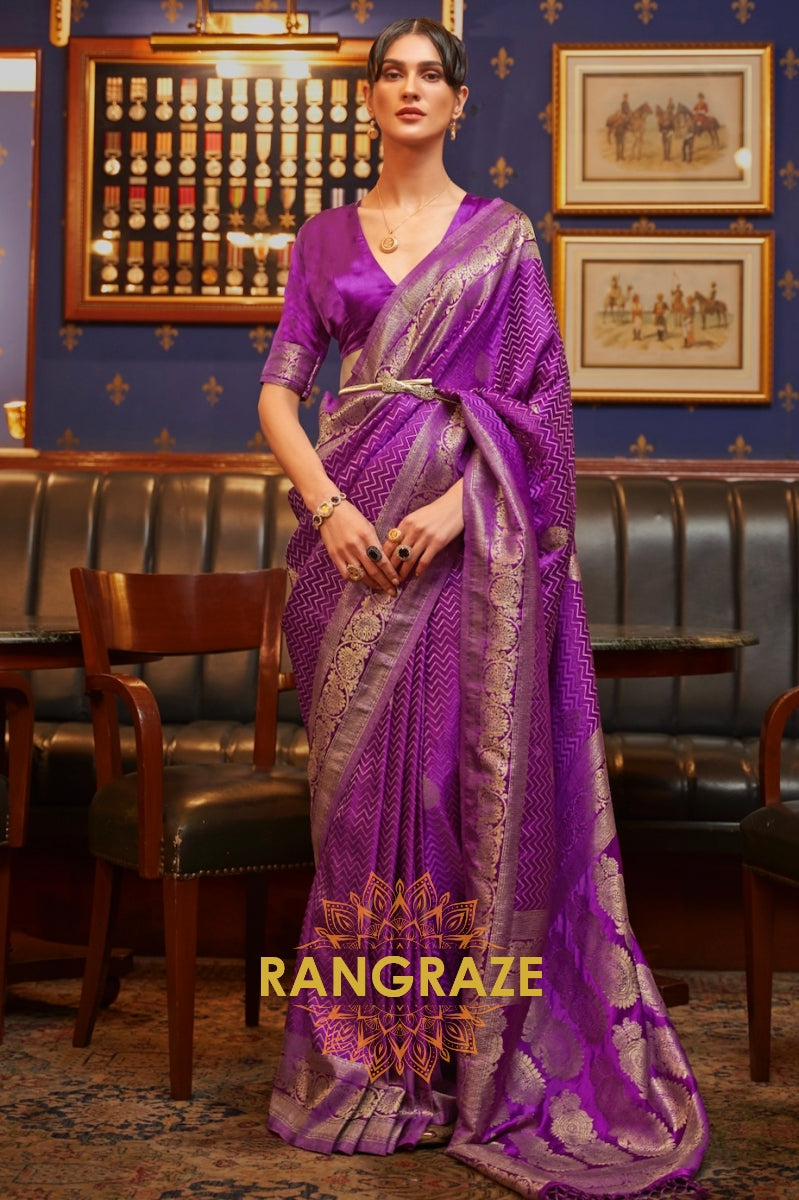 Deep Purple Woven Banarasi Silk Saree