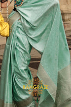 Royal Sea Green Pure Satin Handloom Weaving Silk Banarasi Saree