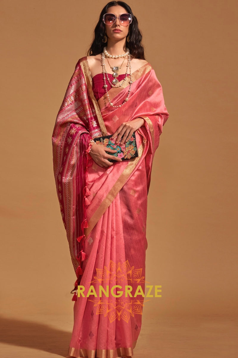 Prism Puce Pink Woven Banarasi Silk Saree