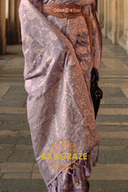 Lilac Purple Gota Handloom Weaving Silk Banarasi Saree
