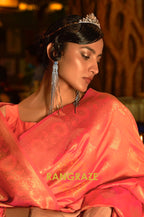 Pumpkin Orange Woven Banarasi Brocade Silk Saree
