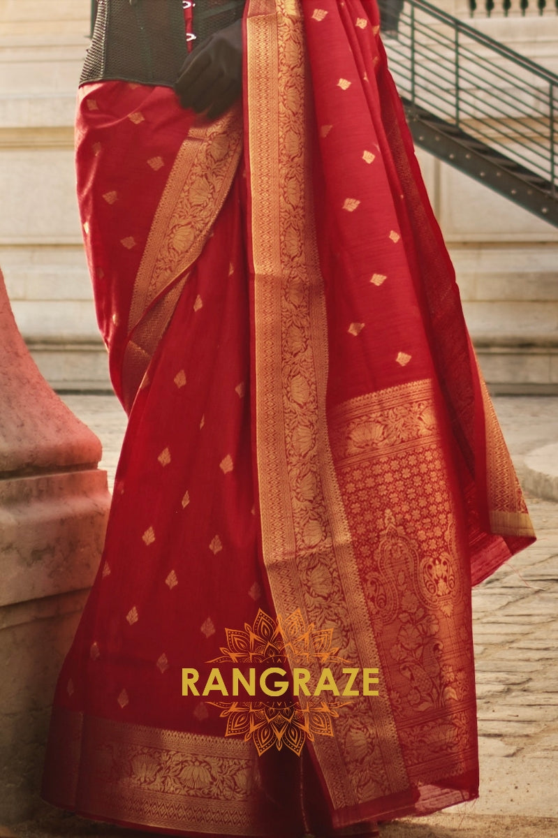 Bridal Red Woven Banarasi Khaddi Silk Saree