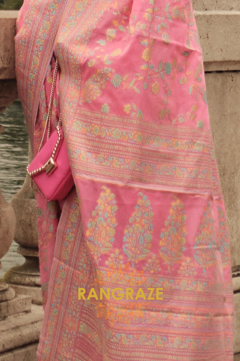 Rajwada Pink Kashmiri Organza Handloom Weaving
