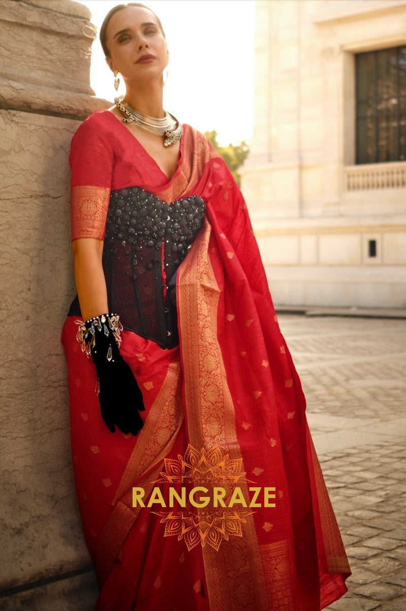 Bridal Red Woven Banarasi Khaddi Silk Saree