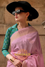 Rose Pink Soft Silk Handloom Weaving Banarasi Saree