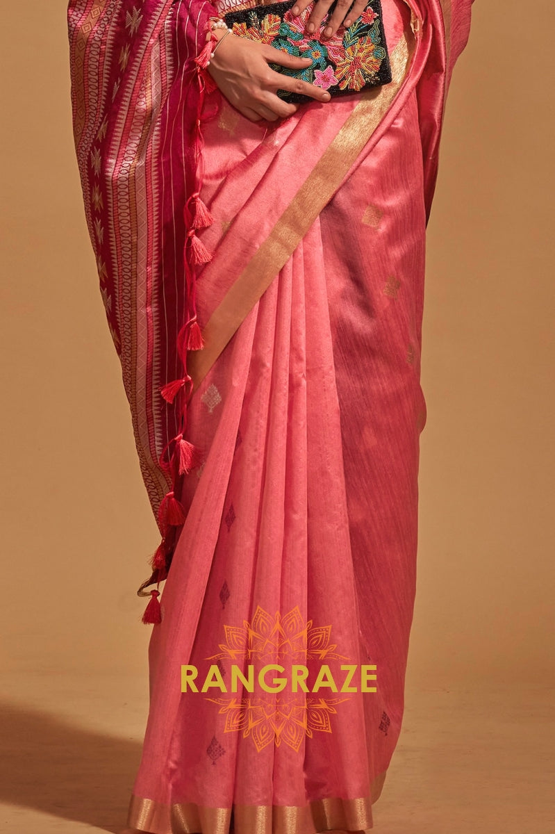 Prism Puce Pink Woven Banarasi Silk Saree