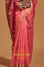 Prism Puce Pink Woven Banarasi Silk Saree