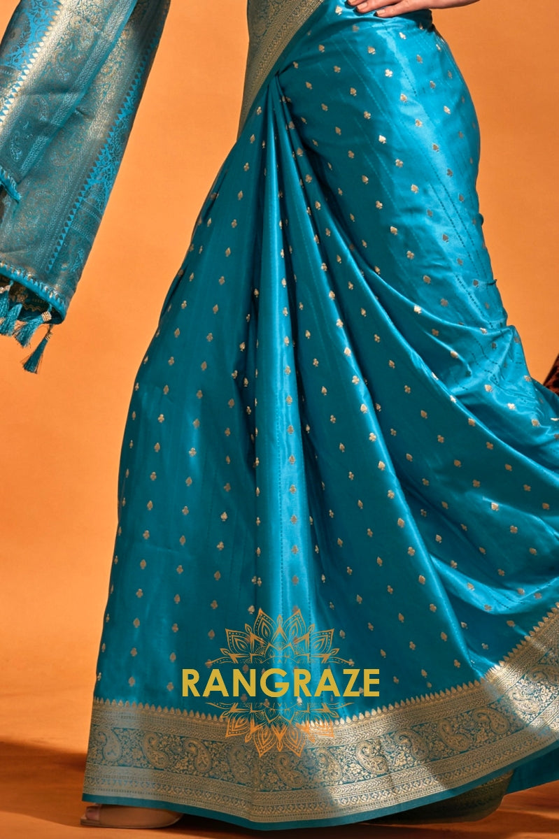 Sapphire Blue Dual Tone Banarasi Satin Silk Saree