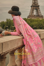 Rajwada Pink Kashmiri Organza Handloom Weaving