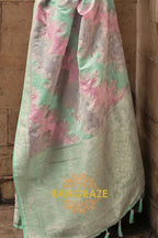 Imperial Blue Rangkat Satin Handloom Weaving Silk Banarasi Saree