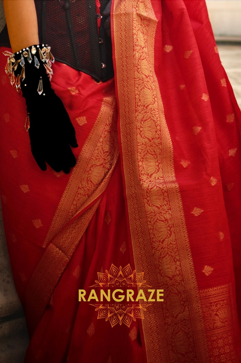 Bridal Red Woven Banarasi Khaddi Silk Saree