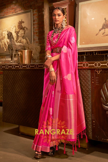 Antique Magenta Pink Woven Banarasi Saree With Brocade Blouse