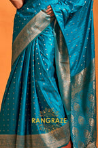 Sapphire Blue Dual Tone Banarasi Satin Silk Saree