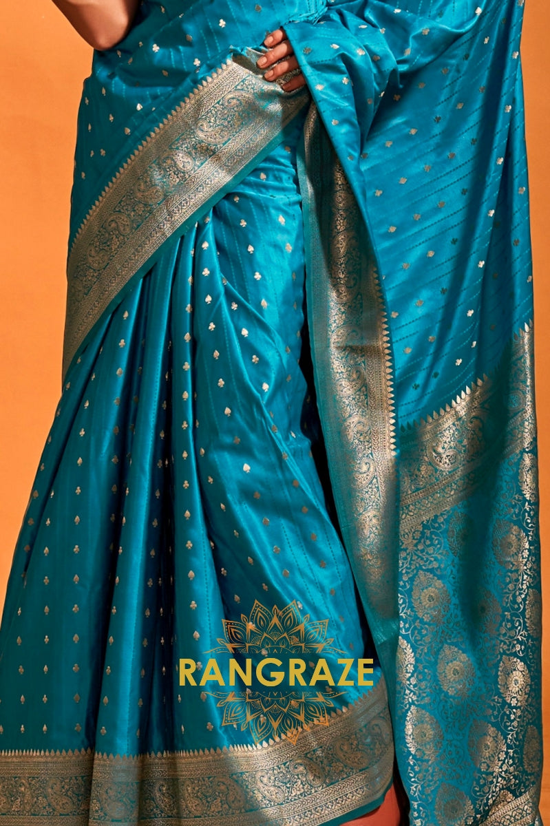 Sapphire Blue Dual Tone Banarasi Satin Silk Saree