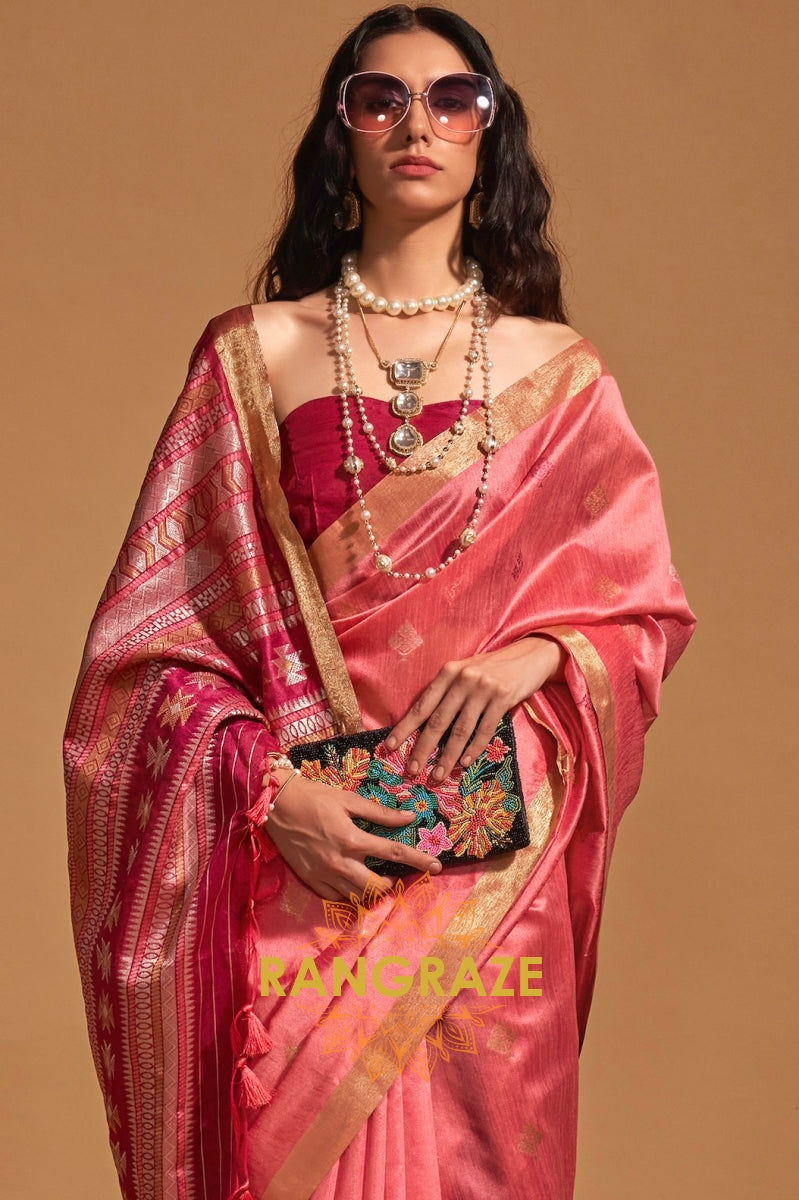 Prism Puce Pink Woven Banarasi Silk Saree