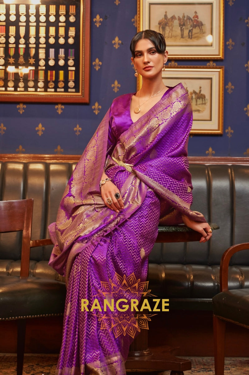 Deep Purple Woven Banarasi Silk Saree