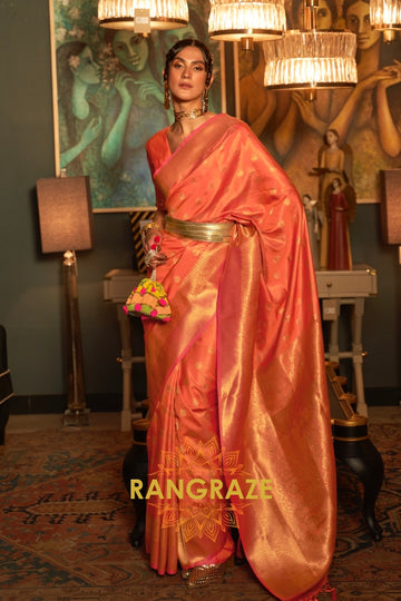 Imperial Royal Orange Woven Banarasi Silk Saree