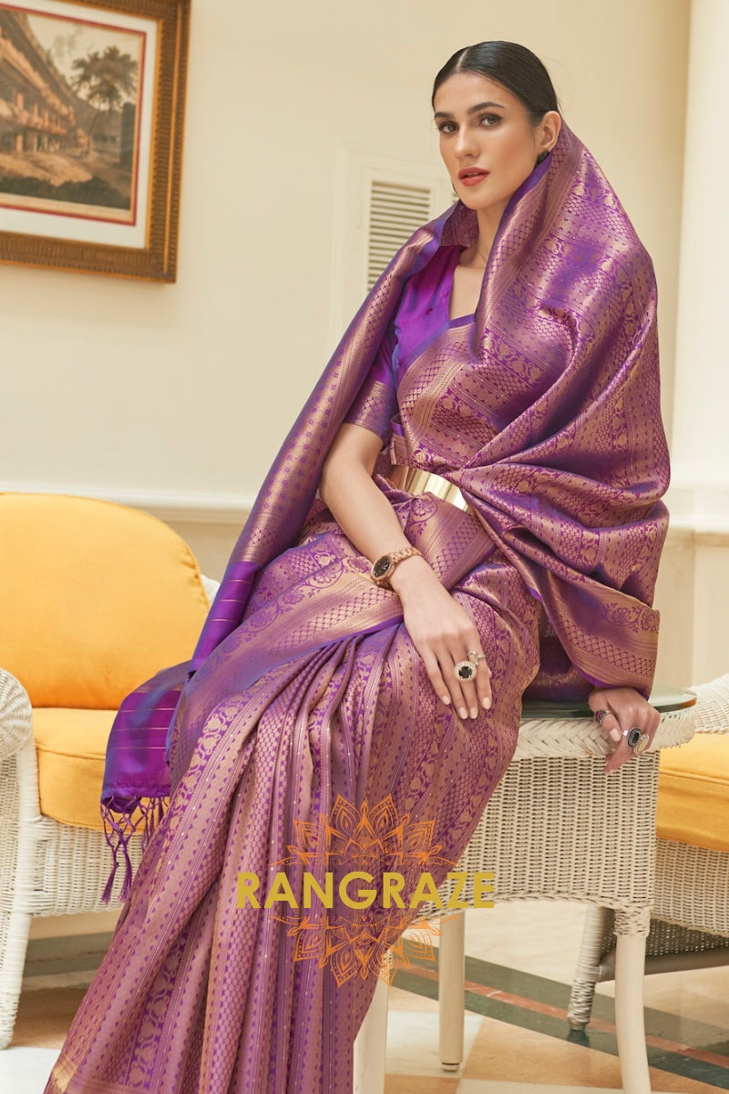 Purple Paradise Woven Kanjivaram Silk Saree