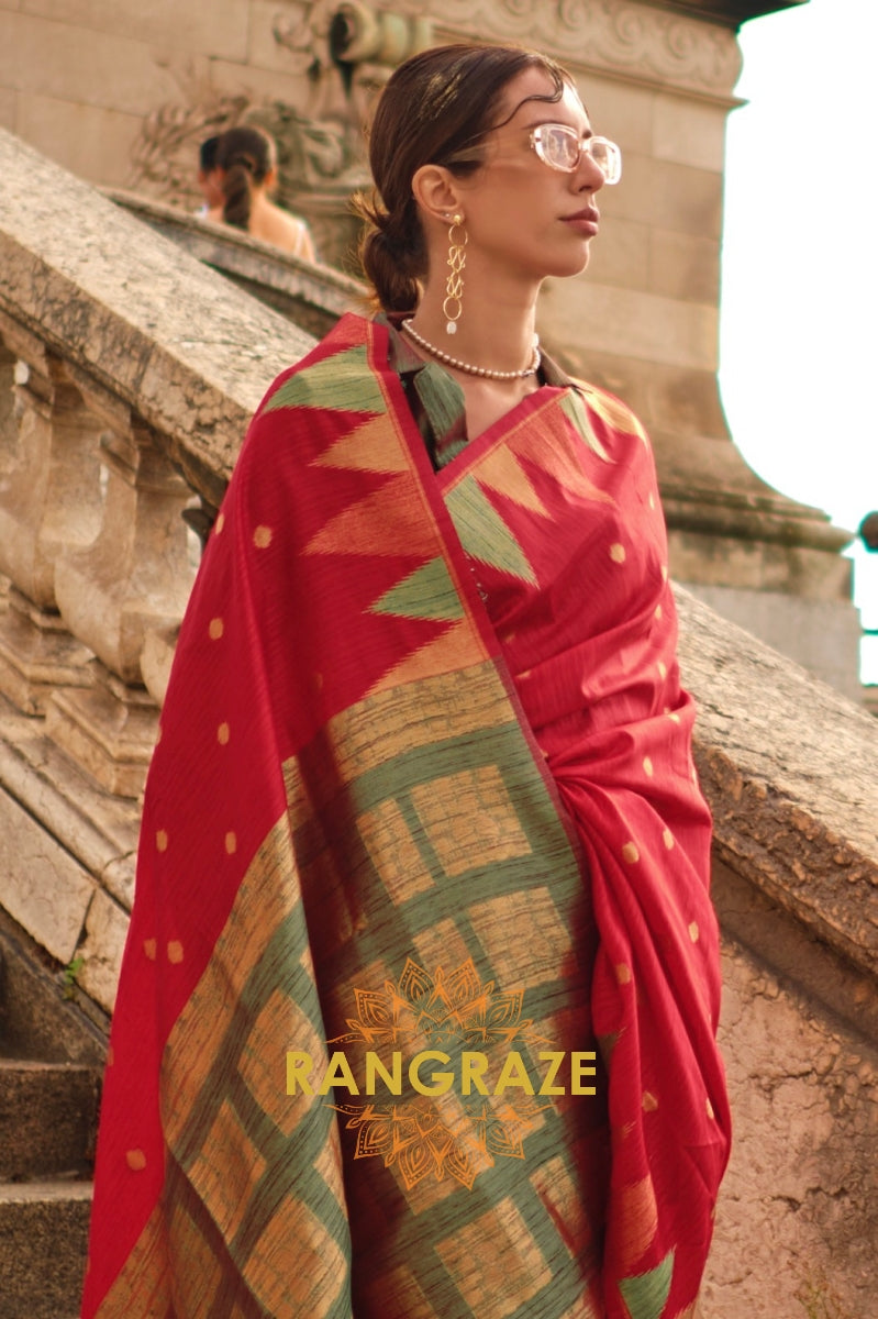 Brick Red Woven Banarasi Khaddi Silk Saree