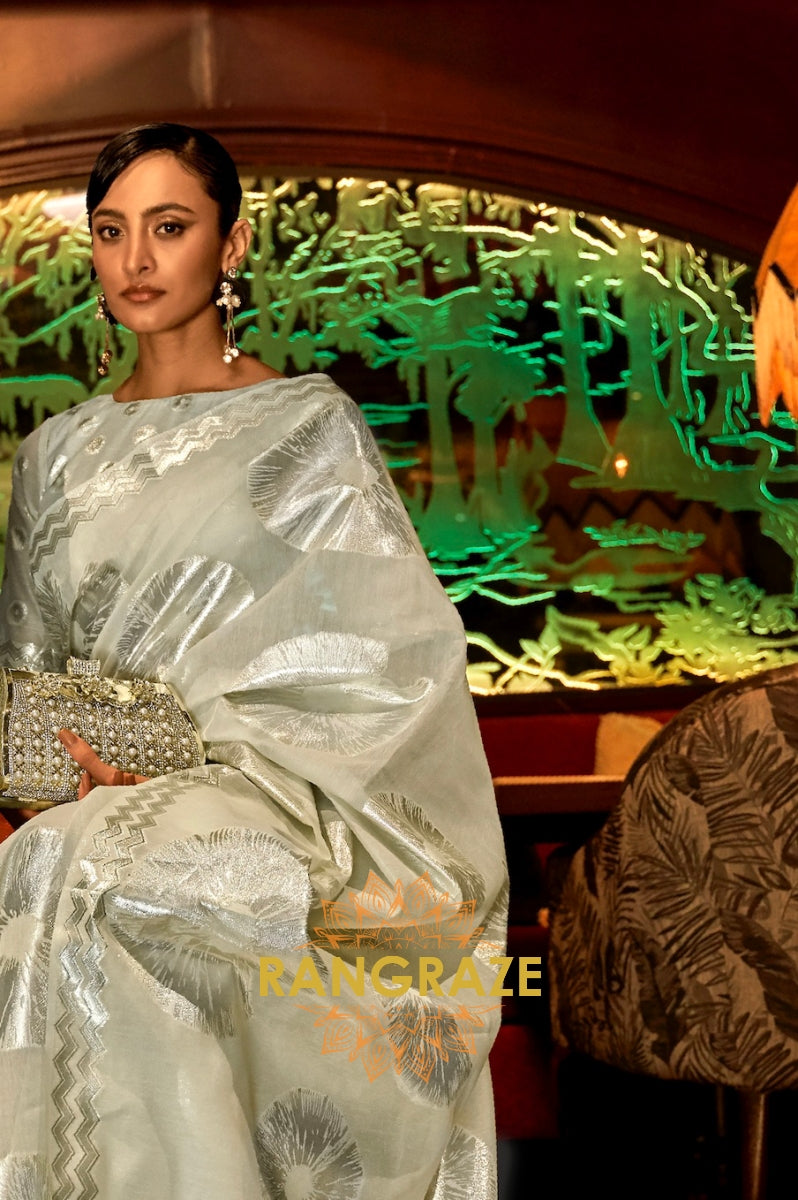 Olive Green Cotton Handloom Weaving Banarasi Silk Saree