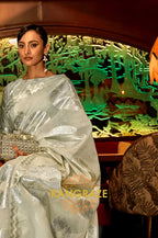 Olive Green Cotton Handloom Weaving Banarasi Silk Saree