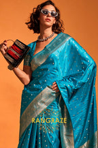 Sapphire Blue Dual Tone Banarasi Satin Silk Saree