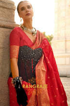 Bridal Red Woven Banarasi Khaddi Silk Saree